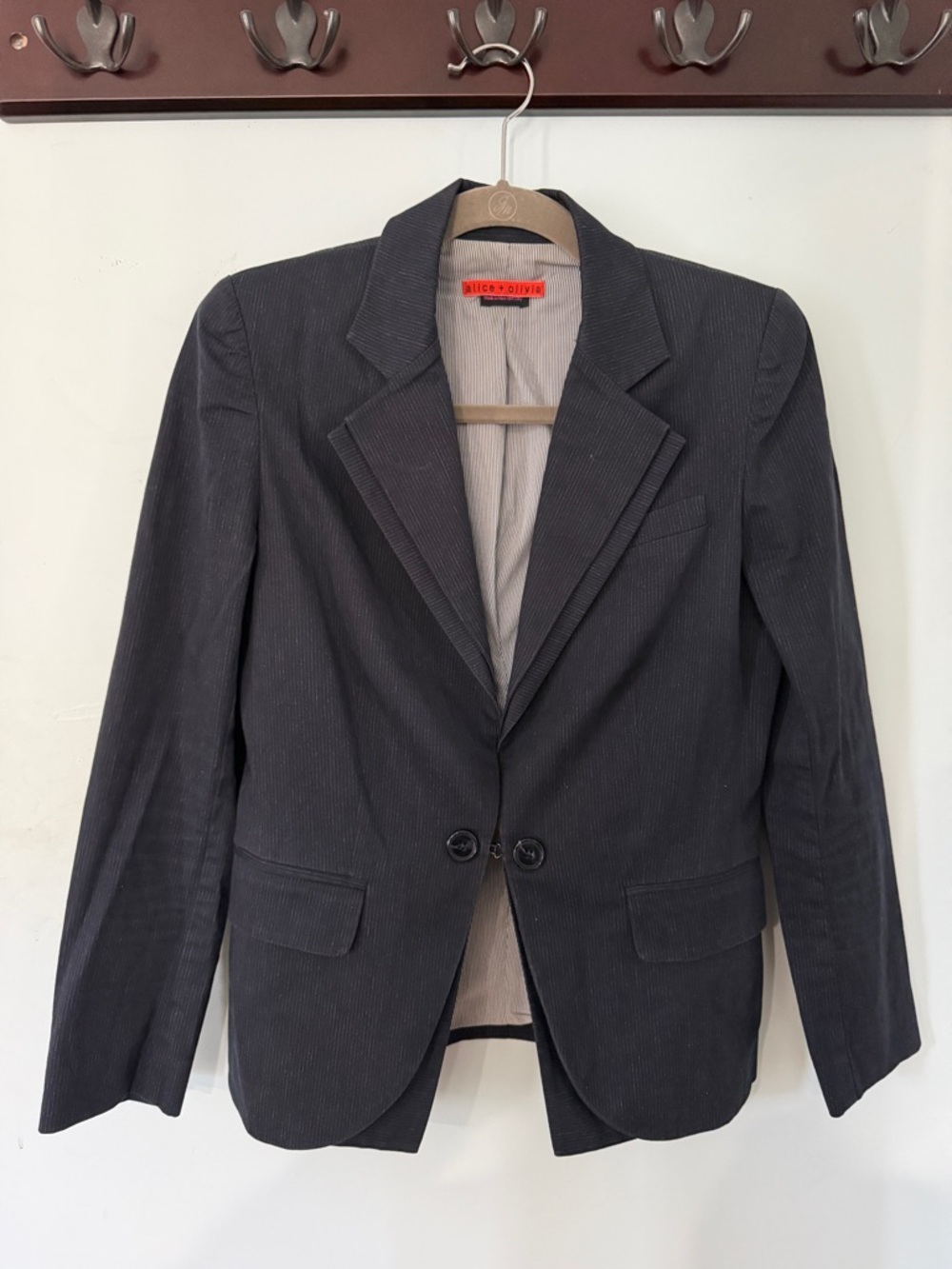 Alice + Olivia Navy and White Pinstripe Blazer with Red Label